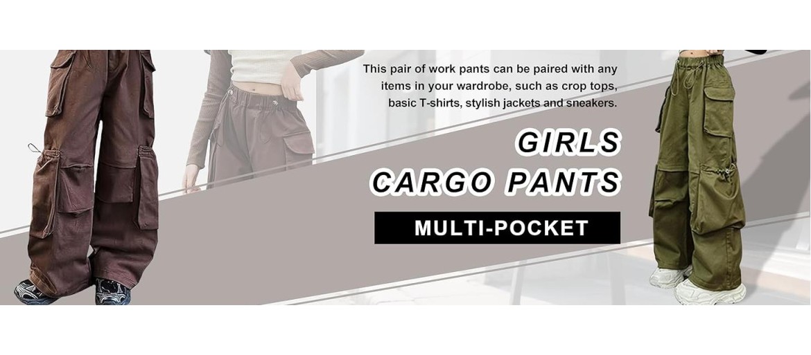 Girls Cargo Pants Wide-Leg Straight Streetwear