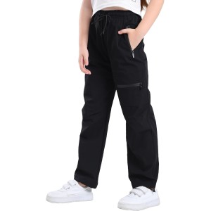 Azshonow Girls Pants Cargo Athletic Quick Dry Lightweight Drawstring Zip Joggers Teen Pockets High Waisted 6-14Y School Outdoor