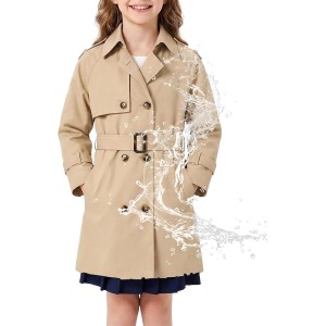 Azshonow Girls Waterproof Trench Coat Double Breasted Rain Jacket 6-14 Year 6-14 Year khaki